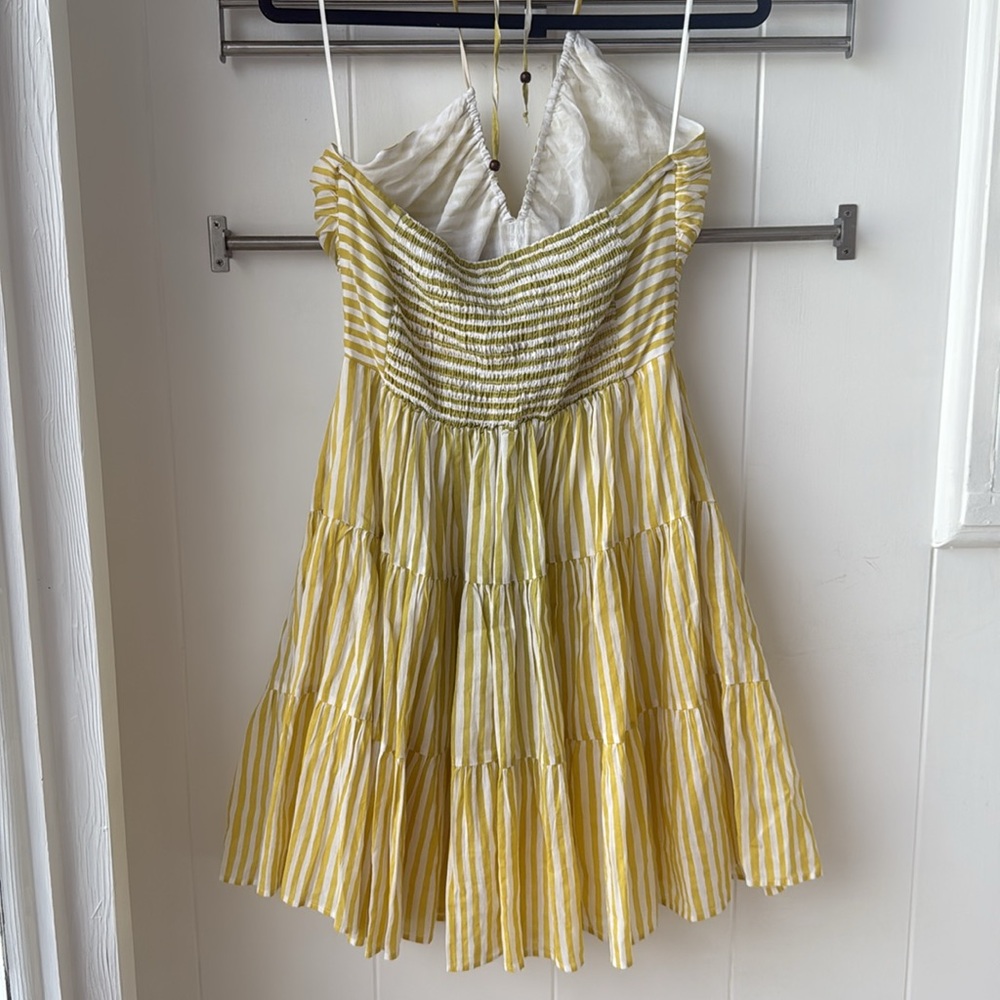 NWT Seafolly Stripe Tier Mini Dress Soft Olive Green Yelloow White Sz S - Picture 5 of 10